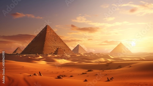 Magnificent ancient pyramids towering in the expansive egyptian desert landscape.