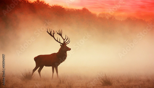 red deer in morning sun