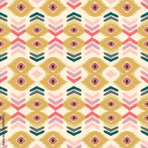 Modern Ikat geometric folklore ornament with diamonds. Tribal ethnic vector texture. seamless striped pattern in Aztec style. Folk embroidery. Indian. Scandinavian. Gypsy. African rug.