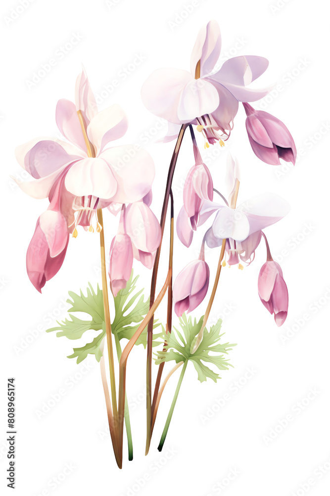 Pink bleeding heart flower isolated on transparent background.