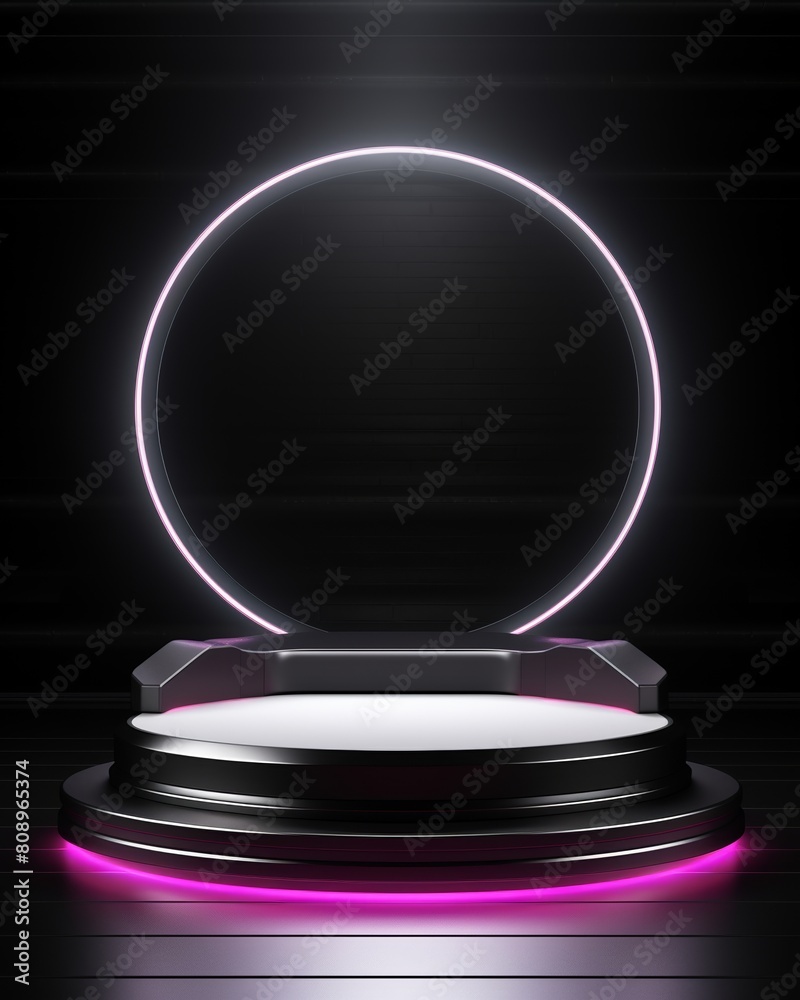 Black and pink futuristic pedestal, background Black and pink futuristic pedestal, background