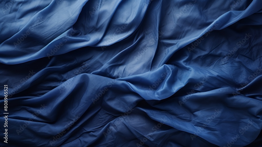Fototapeta premium Blue soft silk fabric with folds and waves, background