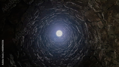 A mesmerizing glimpse upward inside the Flue Chimney of Ballycorus Leadmines, where echoes of industry's past resonate.