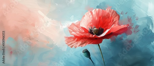 In the soft washes of watercolor, the Poppy flower exudes a sense of drama and passion, its fiery hues and elegant form capturing the essence of nature's untamed beauty. photo
