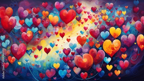Colorful Abstract Hearts Painting Representing Love and Romance