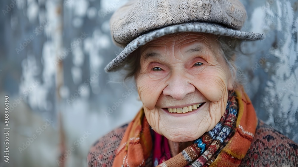 Delightfully Happy Smiling Senior Woman Embracing Winter Outdoors Delightfully Happy Smiling Senior Woman Embracing Winter Outdoors
