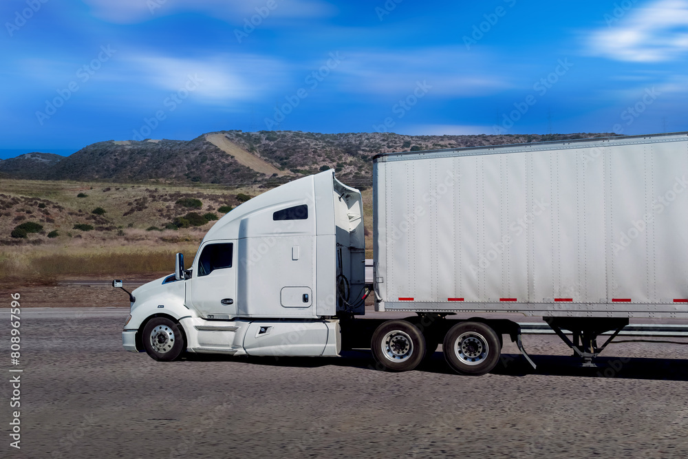  Transport truck running on the highway California,