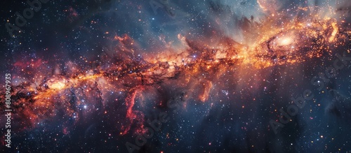 Vibrant and dynamic 3D rendered cosmic explosion of galactic nebula with fiery colors and shimmering stars in the deep space universe