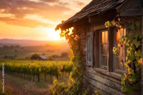 Wallpaper Mural rustic vineyard cottage nestled amidst lush summer colored vine leaves Torontodigital.ca