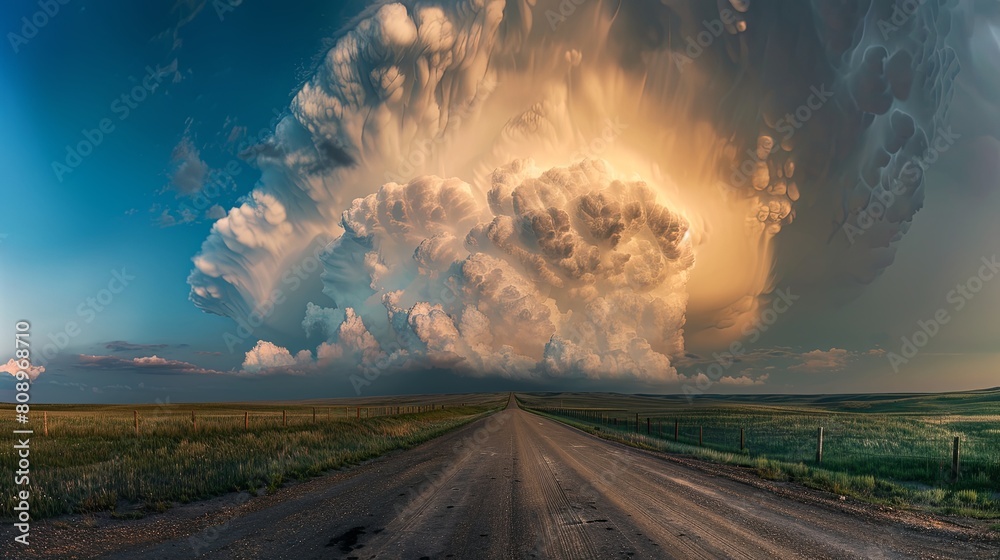 Intense Supercell Storm Over Deserted Country Road Intense Supercell Storm Over Deserted Country Road