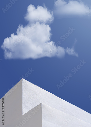 Exterior building white wall against blue sky clouds, Construction design space minimal architect outdoor 