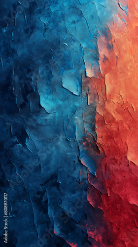 A painting with blue and red colors