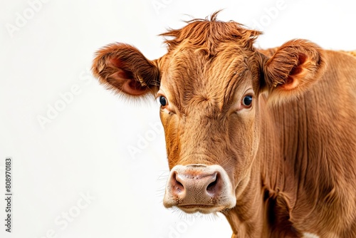 organic brown cow portrait isolated on white sustainable agriculture concept