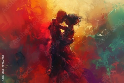 passionate couple performing sensual semba salsa dance intimate embrace digital painting photo