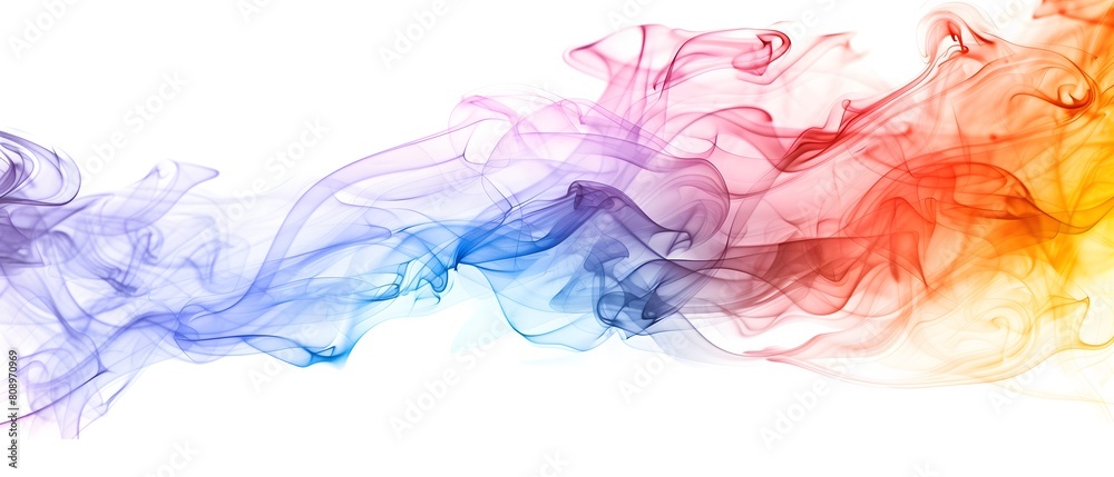 Rainbow smoke running in waves of various colors on a white background.
