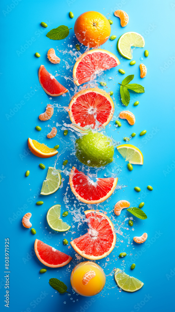Tangy invigoration: droplets shimmer, inviting you to taste the bright, energizing essence of orange juice