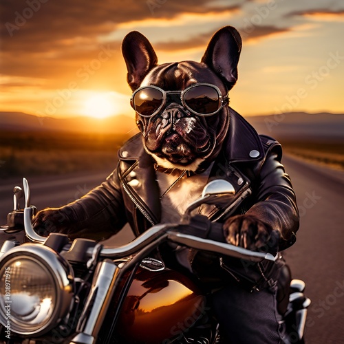 french bulldog riding motorcycle © Chris
