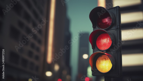 Traffic lights over urban intersection. International Traffic Light Day photo