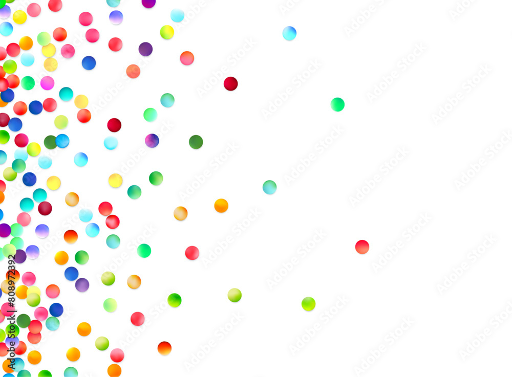 A joyful explosion of rainbow-colored dots descending on a white canvas, symbolizing celebration, diversity, and fun.