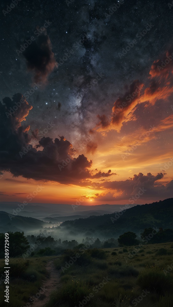 Landscape sunset view of horizon in nature with clear sky and a lake. 9:16 suitable for mobile phone wallpaper. AI Generated Landscape sunset view of horizon in nature with clear sky and a lake. 9:16 suitable for mobile phone wallpaper. AI Generated