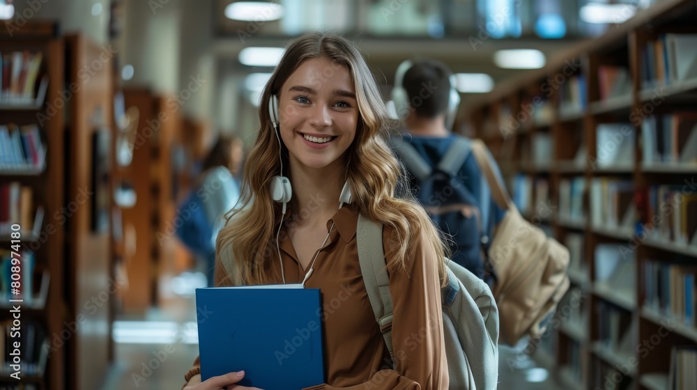Smiling Female Student in Library Smiling Female Student in Library