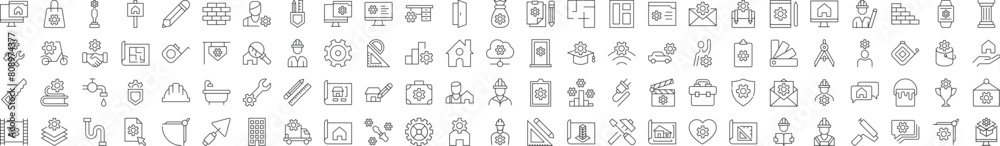 Collection of Icons of Repair, Renovation, Building, Construction. Suitable for books, stores, shops. Editable stroke in minimalistic outline style. Symbol for design Collection of Icons of Repair, Renovation, Building, Construction. Suitable for books, stores, shops. Editable stroke in minimalistic outline style. Symbol for design