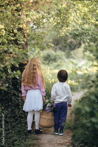 children's photo shoot with lilacs © AnastasiaKharichkina