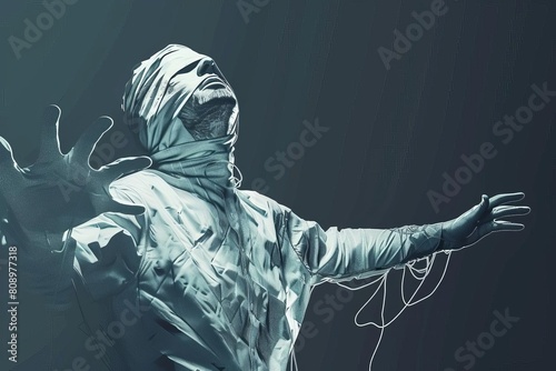 psychotic man in straitjacket needing urgent psychiatric help concept illustration photo