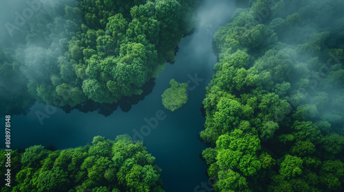 A forest with a river running through it