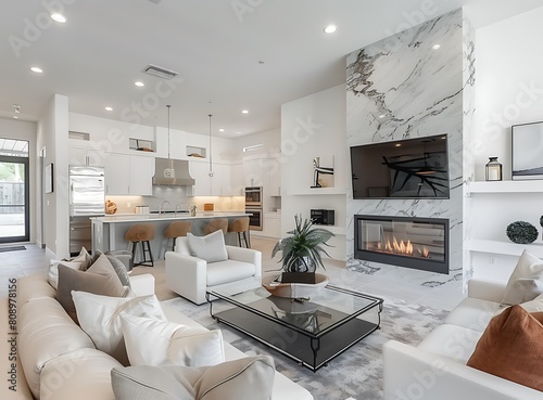 modern living room with fireplace