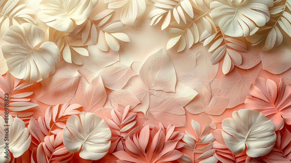 A close up of a pink and white flowery background with a lot of white leaves A close up of a pink and white flowery background with a lot of white leaves