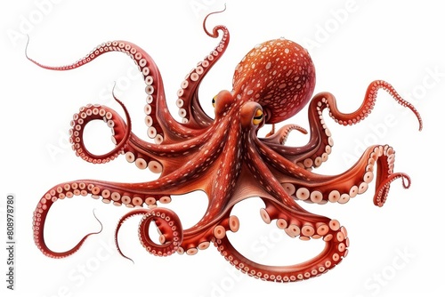 realistic red octopus isolated on white background detailed vector illustration of cephalopod mollusk © Lucija