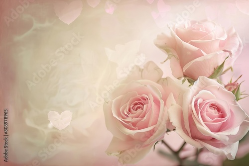 romantic pastel pink background with delicate rose and heart designs wedding or valentine illustration