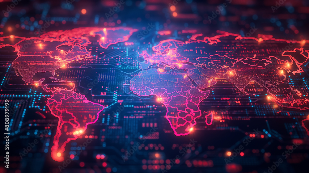 A computer generated image of the world with a red and blue background A computer generated image of the world with a red and blue background