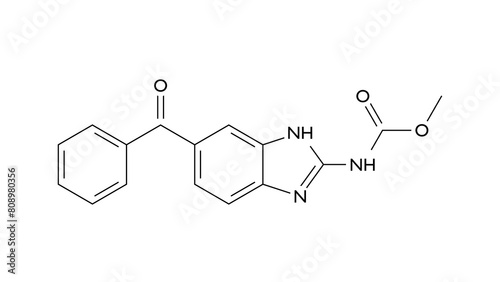 mebendazole molecule, structural chemical formula, ball-and-stick model, isolated image antihelminthic agent photo