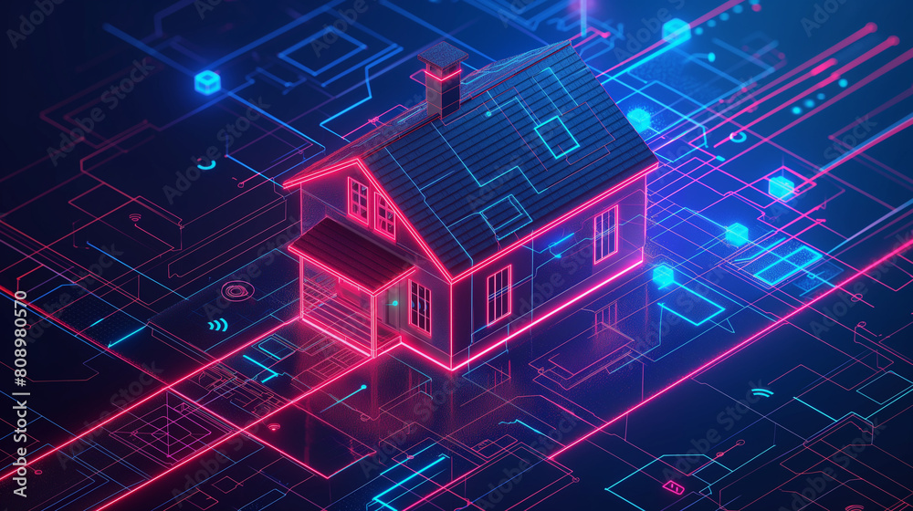 A house is shown in a futuristic setting with a lot of wires A house is shown in a futuristic setting with a lot of wires