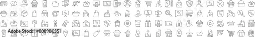 Stores, Shops, Selling Outline Icons. Simple Illustrations for web sites, apps, design, banners and other purposes