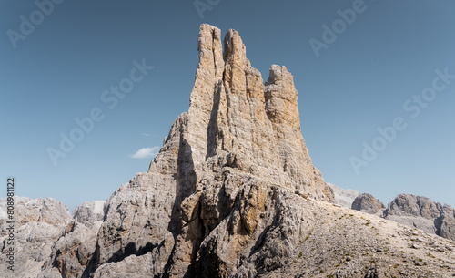 Mountain view of Torri di Vajolet in the dolomites. Italy