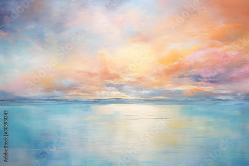 dreamy ocean sunrise. abstract landscape painting, generative ai photo