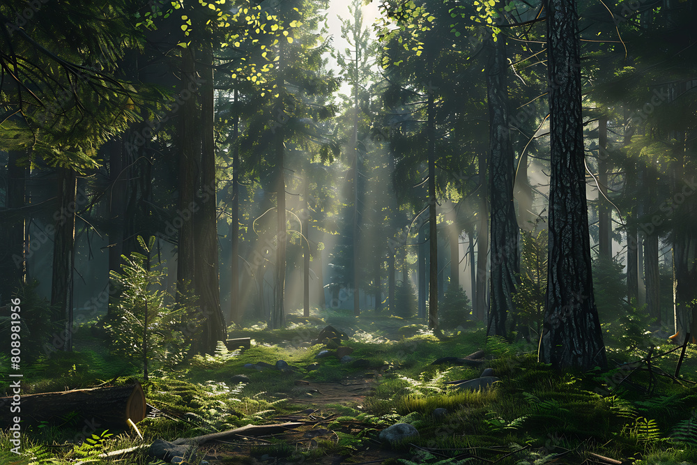 A serene forest landscape with tall trees and lush vegetation, showcasing the beauty and tranquility of nature. A serene forest landscape with tall trees and lush vegetation, showcasing the beauty and tranquility of nature.