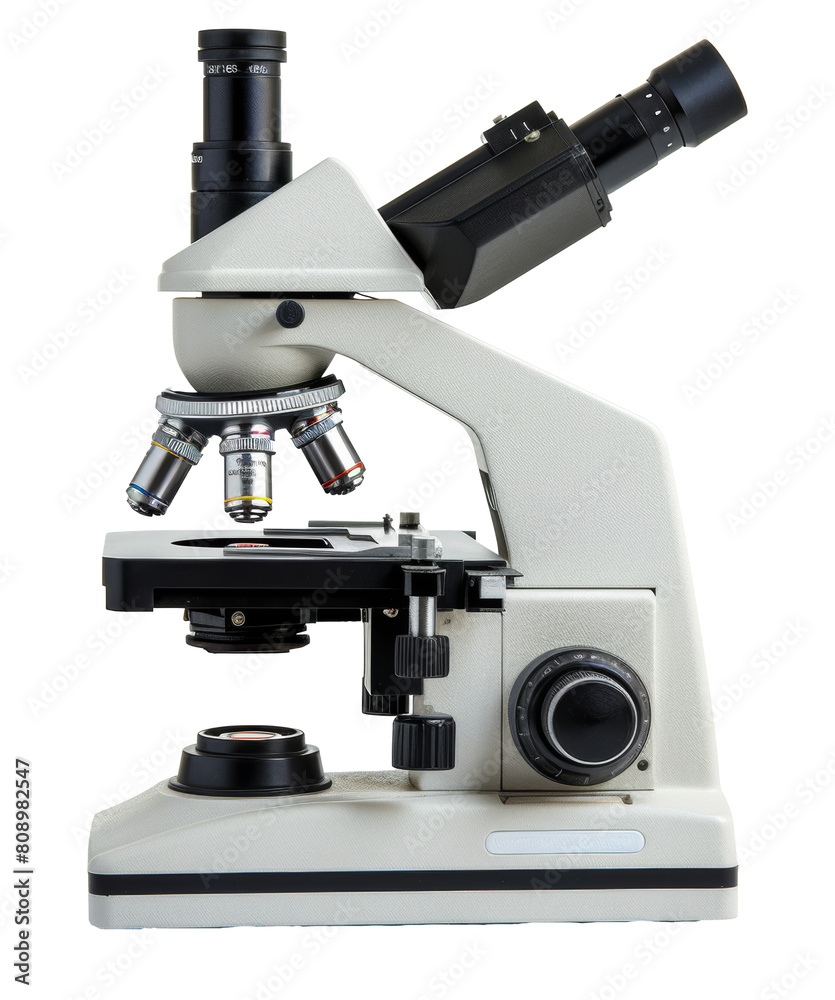 Advanced laboratory microscope with multiple lenses isolated on transparent background png Advanced laboratory microscope with multiple lenses isolated on transparent background png