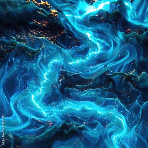 Bioluminescent ocean currents visualizing rising temperatures in a digital, interactive map photo