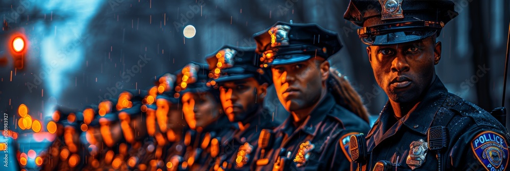 Brotherhood in blue: Confident officers stand together, ready Brotherhood in blue: Confident officers stand together, ready