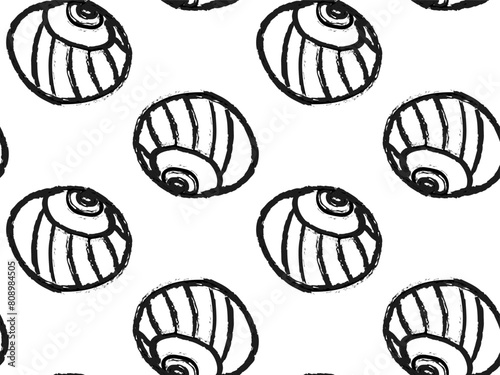 Doodle seashell seamless pattern. Chalk marine background. Illustration by crayon