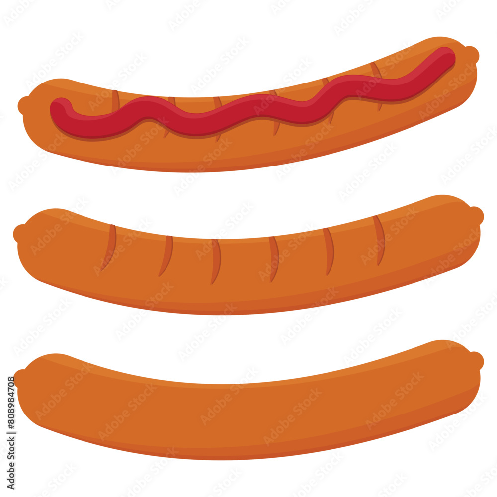 Sausage set, color isolated vector illustration on a white background