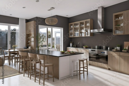 Modern Kitchen Interior Design, Chairs Dining Table Kitchenware, architecture