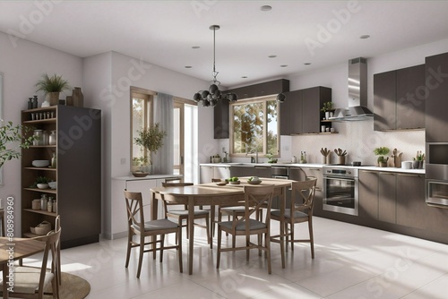 Modern Kitchen Interior Design, Chairs Dining Table Kitchenware, architecture © 용재 노