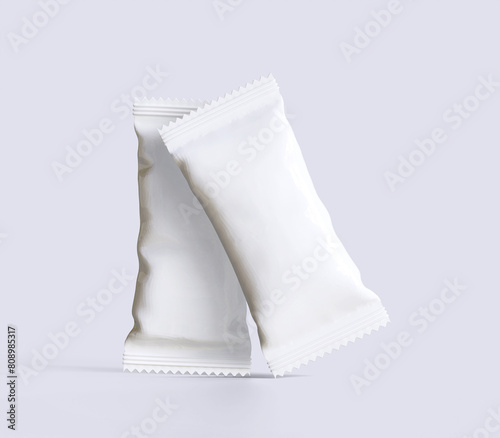 Protein bar packaging white color and realistic render on gray background