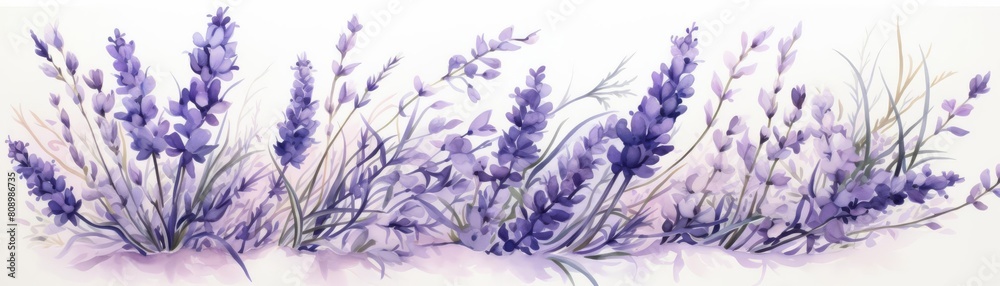 Naklejka premium A watercolor painting of a field of lavender
