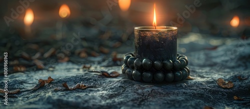 Obsidian Amulet and Tapered Candle in a Low Key D Rendered Coven Ritual photo